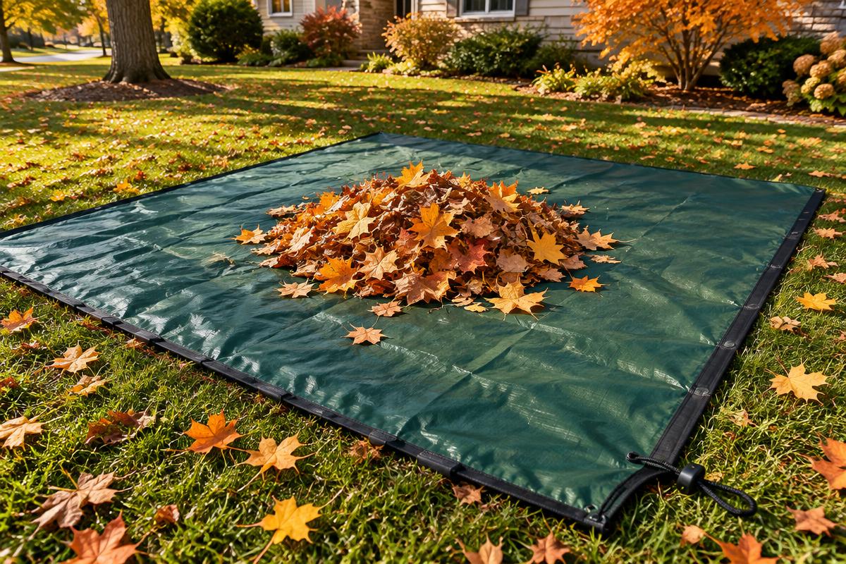 Yard Blanket spread across an autumn lawn gathering leaves